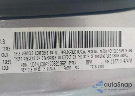 2016 Jeep Compass Sport z USA, uszkodzony, nr VIN 1C4NJCBA9GD621962